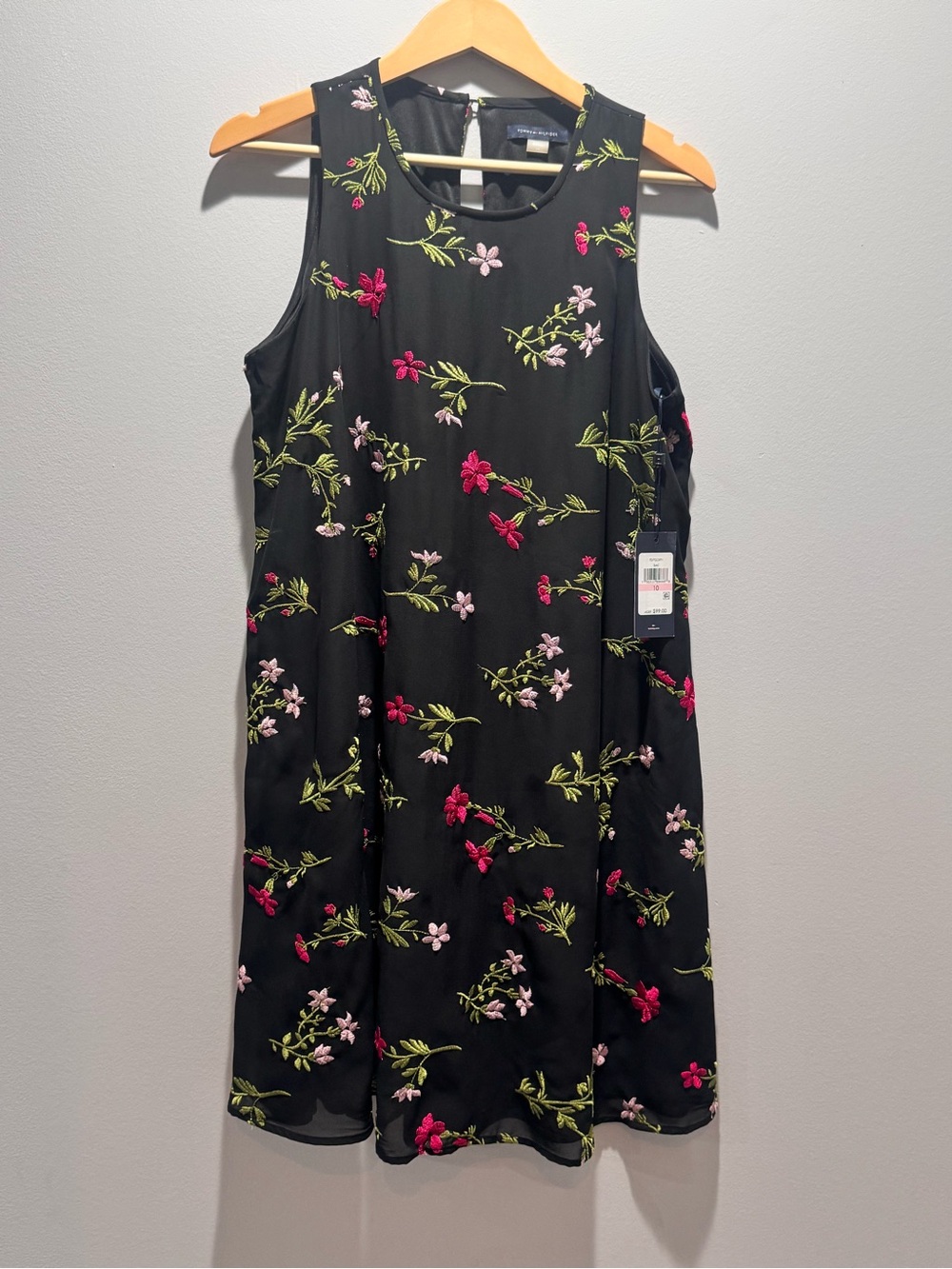 Tommy Hilfiger Floral Embroidered Sleeveless Black Dress